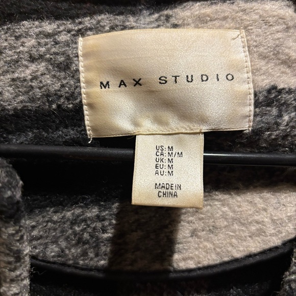 Max Studio Black, White, and Gray Plaid Teddy Jacket - Picture 3 of 3
